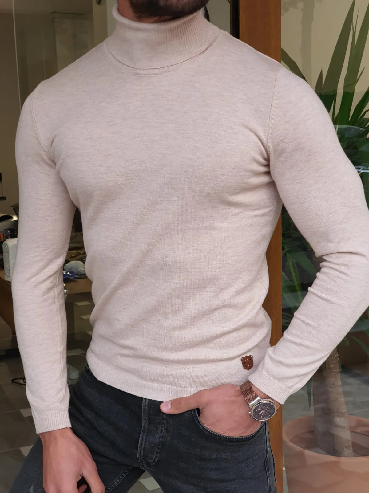 Ed Slim Fit Beige Turtleneck