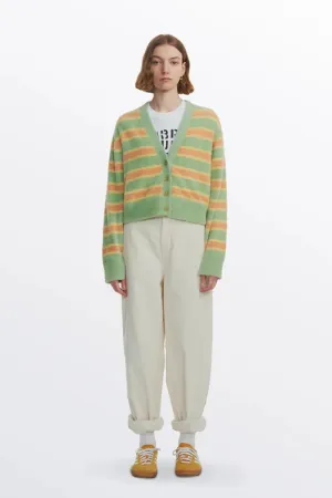 Emma Striped Cropped Cardigan in Faux Mink Yarn
