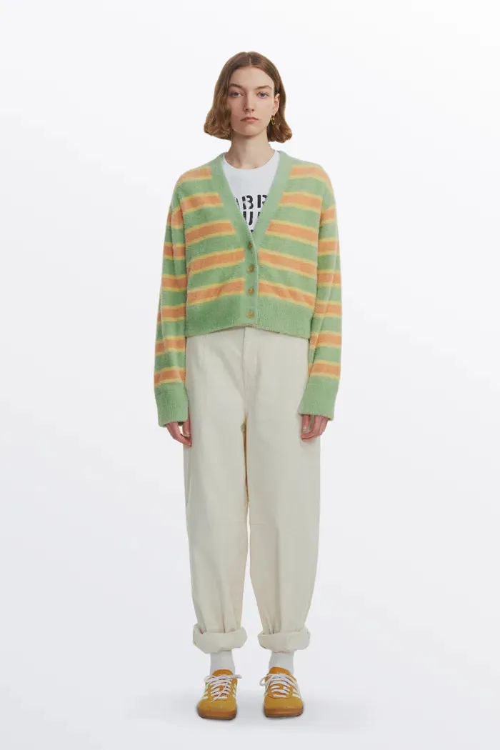 Emma Striped Cropped Cardigan in Faux Mink Yarn
