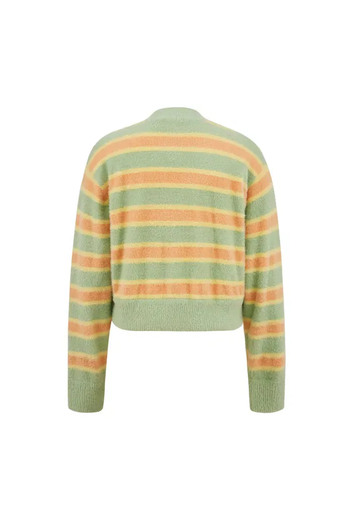 Emma Striped Cropped Cardigan in Faux Mink Yarn