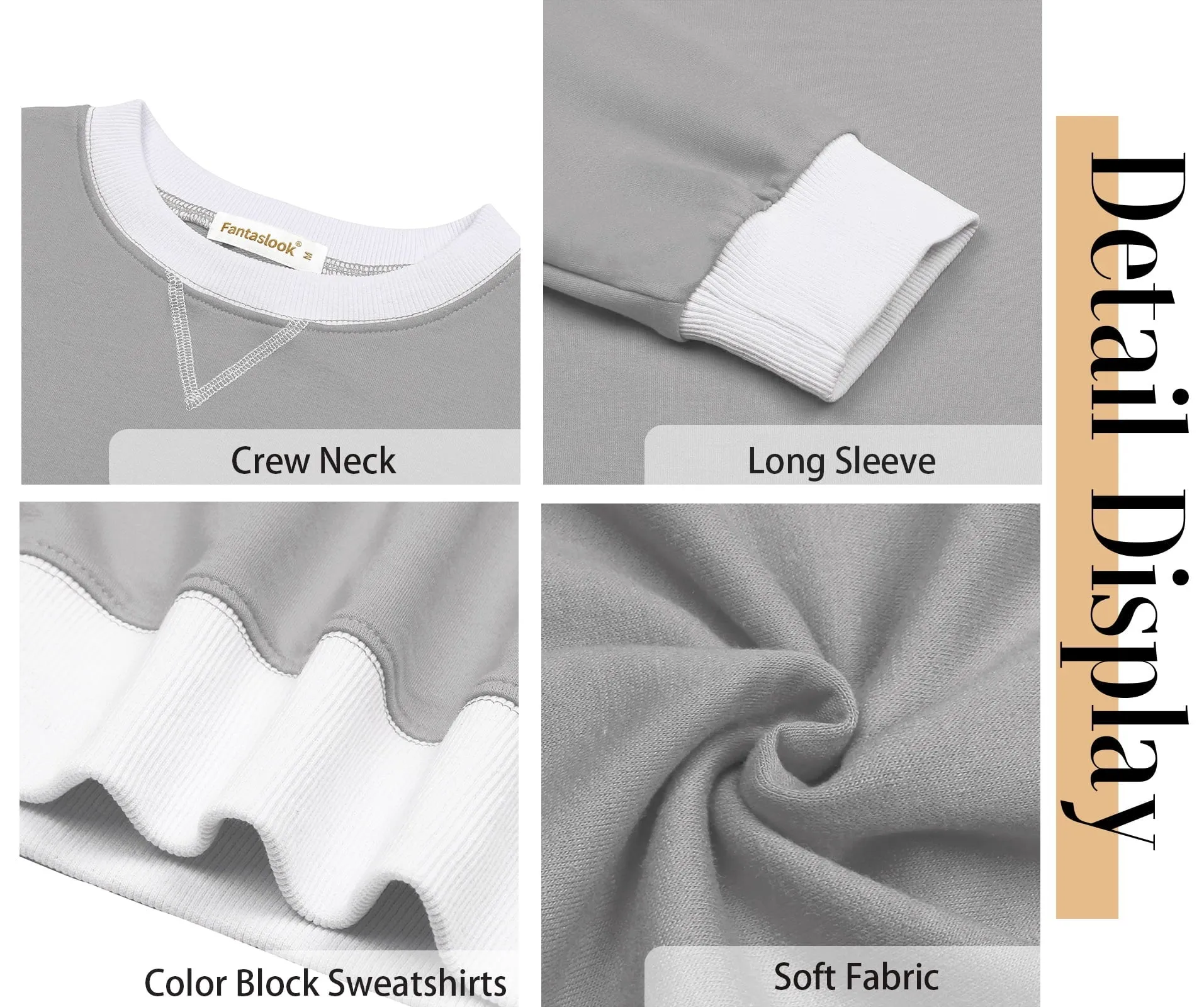 Fantaslook Color Block Sweatshirts for Women Crewneck Long Sleeve Oversized Pullover Tops Casual Fall Outfits