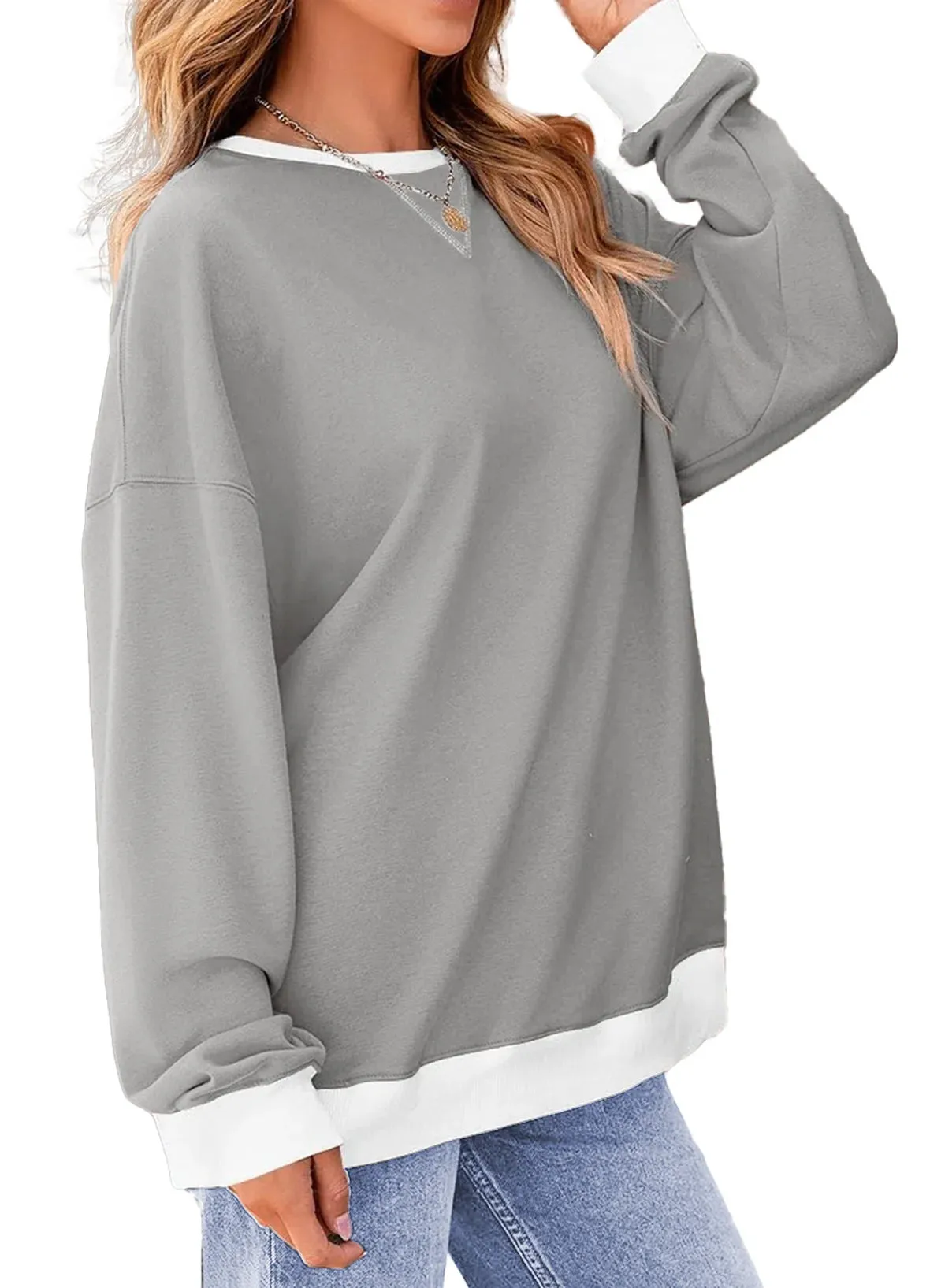 Fantaslook Color Block Sweatshirts for Women Crewneck Long Sleeve Oversized Pullover Tops Casual Fall Outfits