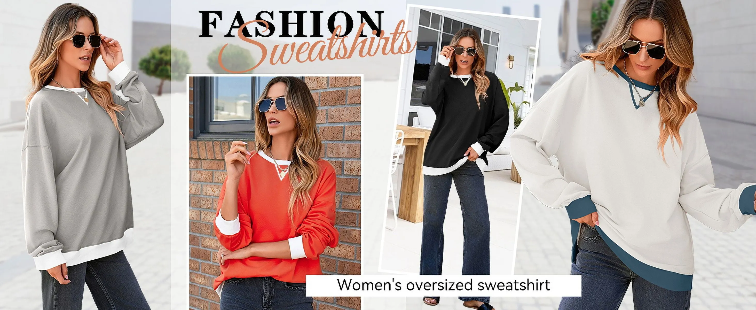 Fantaslook Color Block Sweatshirts for Women Crewneck Long Sleeve Oversized Pullover Tops Casual Fall Outfits