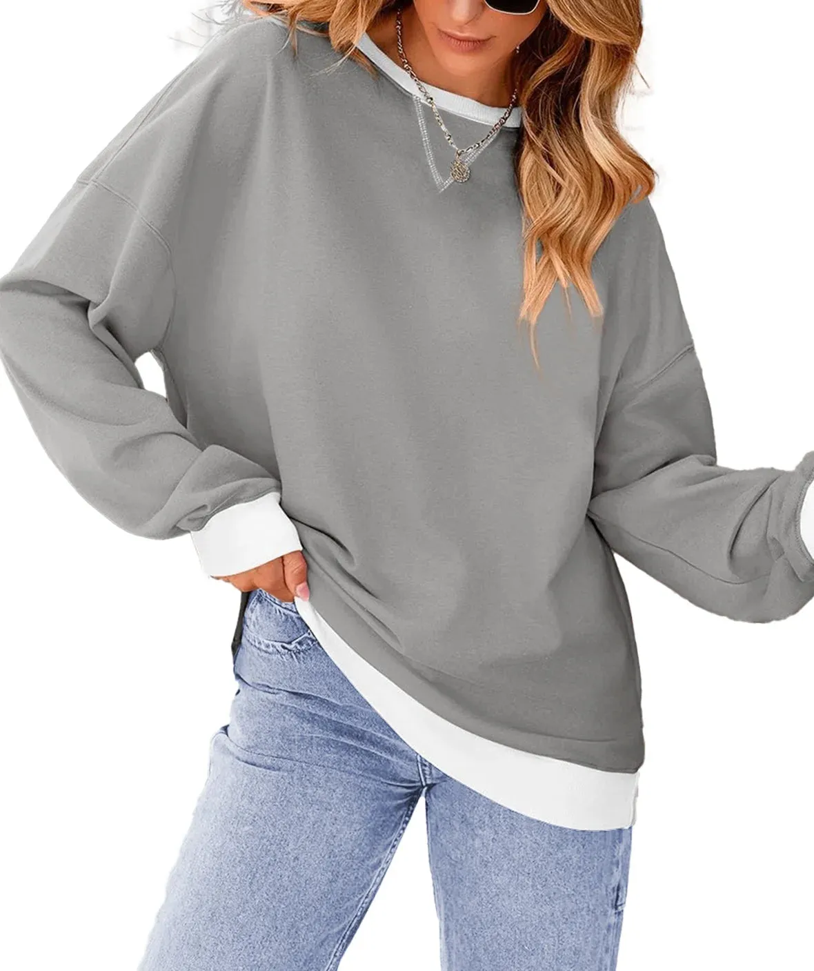 Fantaslook Color Block Sweatshirts for Women Crewneck Long Sleeve Oversized Pullover Tops Casual Fall Outfits