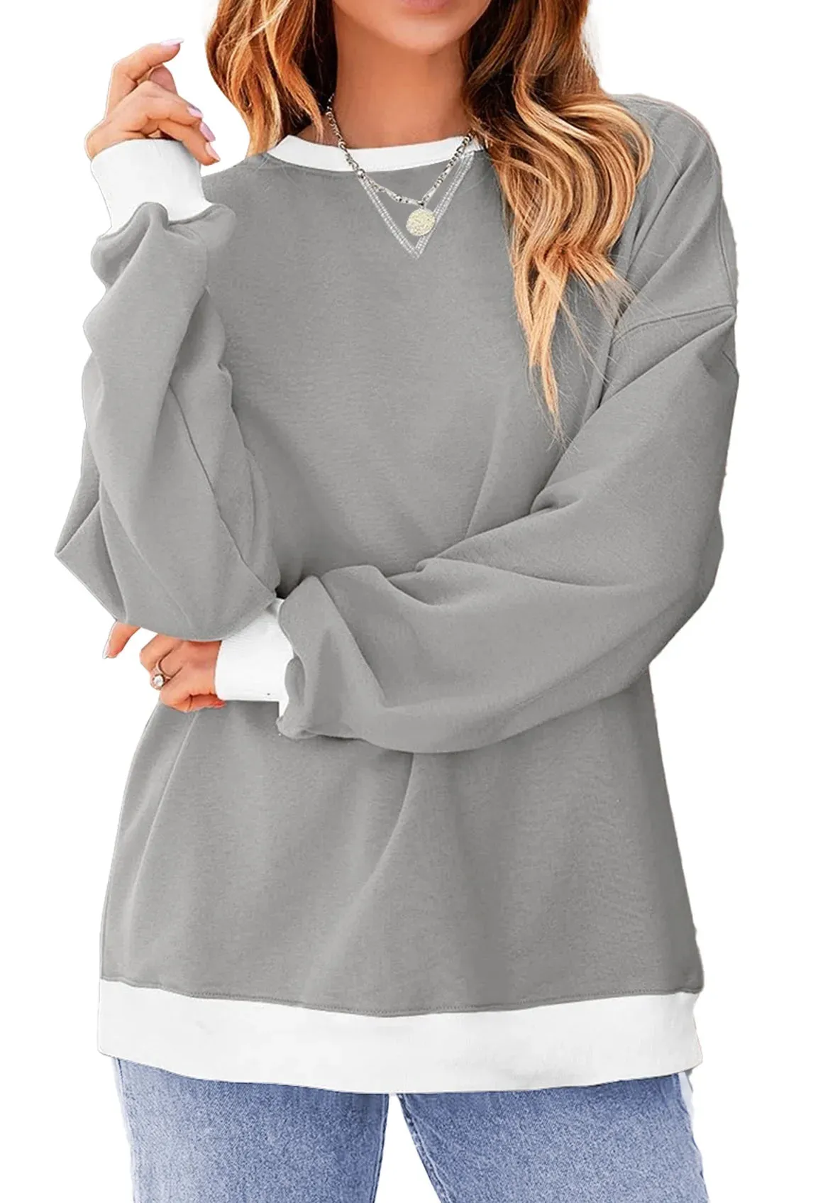 Fantaslook Color Block Sweatshirts for Women Crewneck Long Sleeve Oversized Pullover Tops Casual Fall Outfits