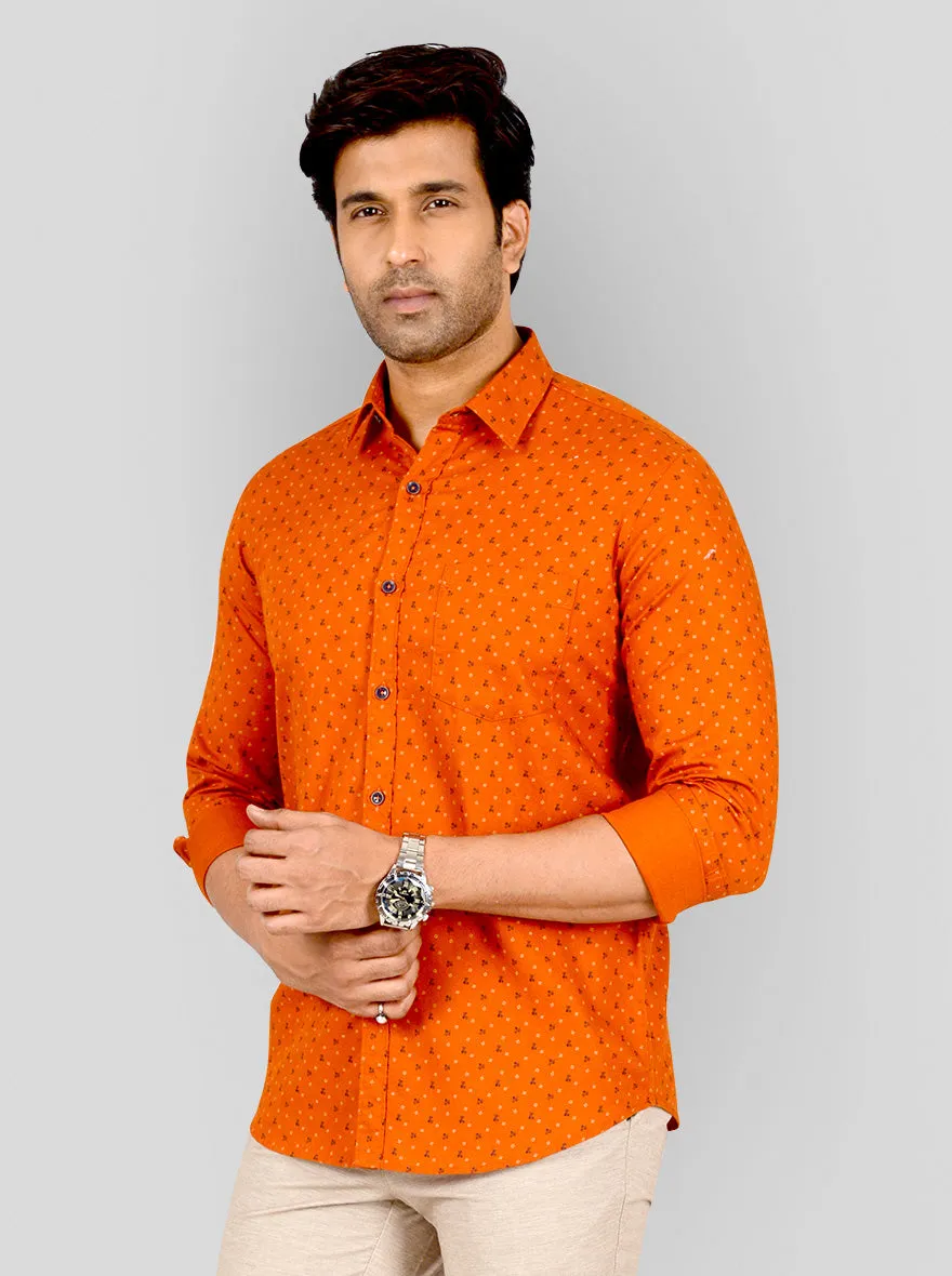 Flame Orange Printed Tailored Fit Casual Shirt | JadeBlue