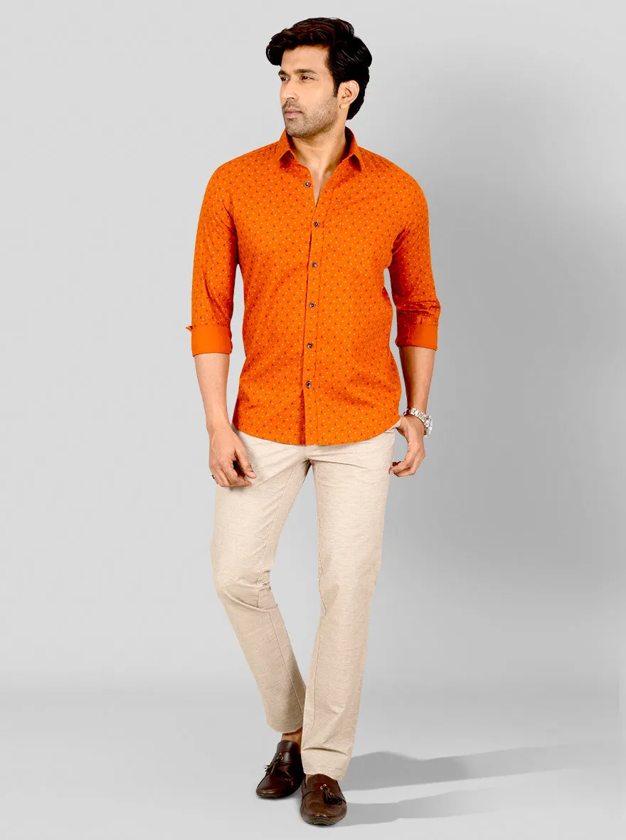 Flame Orange Printed Tailored Fit Casual Shirt | JadeBlue