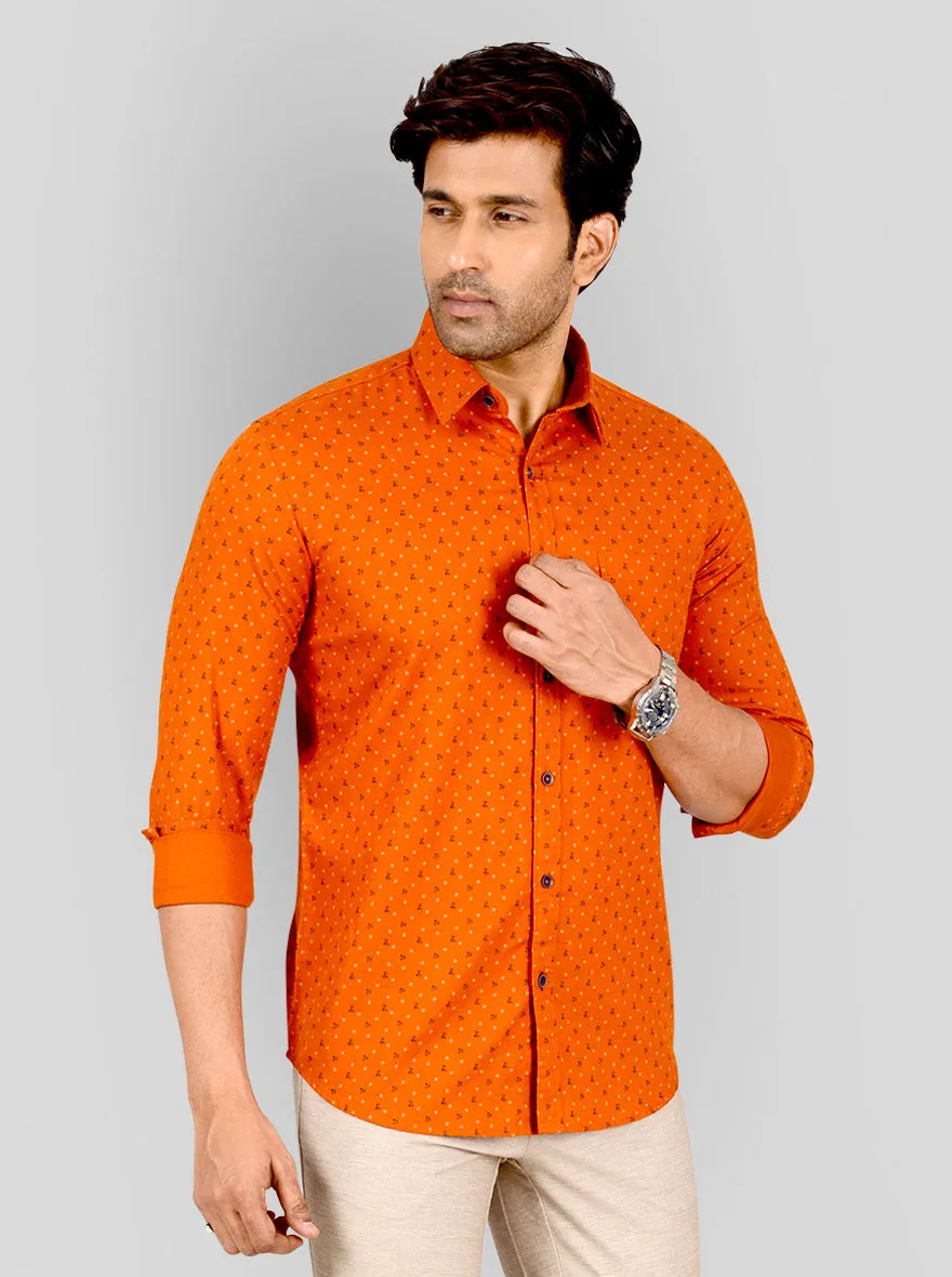 Flame Orange Printed Tailored Fit Casual Shirt | JadeBlue