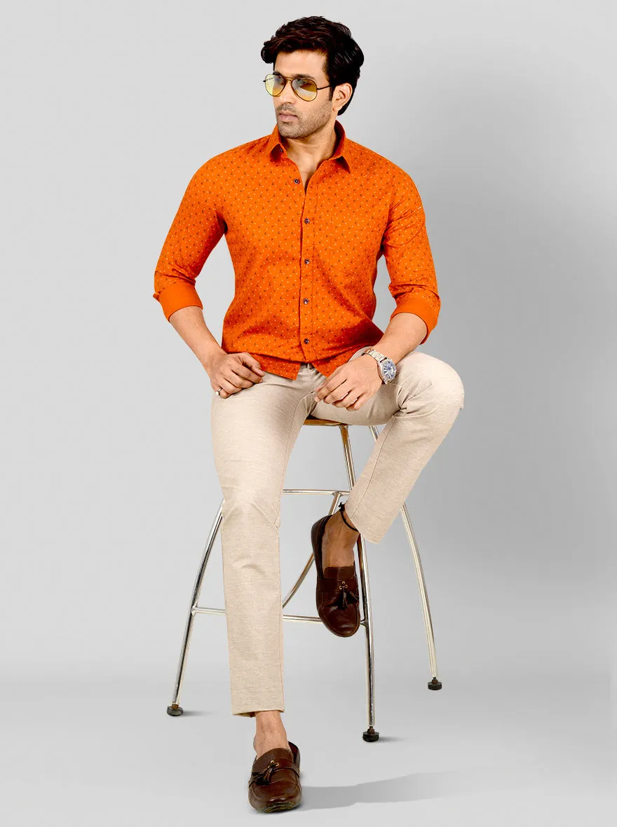 Flame Orange Printed Tailored Fit Casual Shirt | JadeBlue