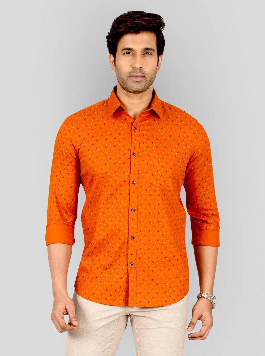 Flame Orange Printed Tailored Fit Casual Shirt | JadeBlue