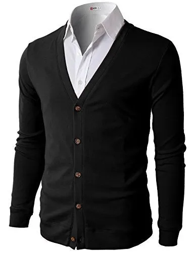 H2H Mens Button Down V Neck Cardigans BLACK US L/Asia XL (CMOCAL012)