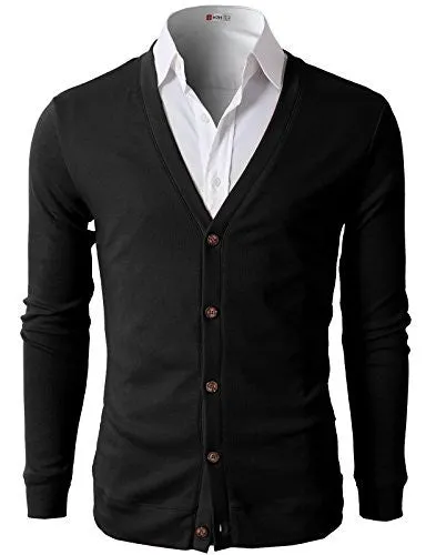 H2H Mens Button Down V Neck Cardigans BLACK US L/Asia XL (CMOCAL012)