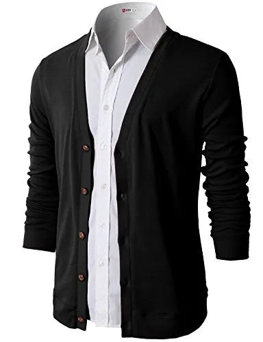 H2H Mens Button Down V Neck Cardigans BLACK US L/Asia XL (CMOCAL012)