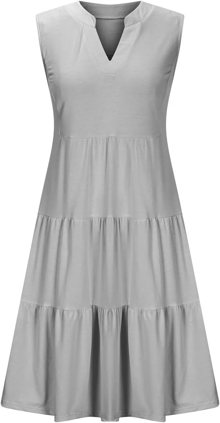 hlysgo Women's Casual Dresses 2025 Summer Beachwear Coverup Peplum Sundress Trendy Sleeveless V Neck Mini Dress with Pockets