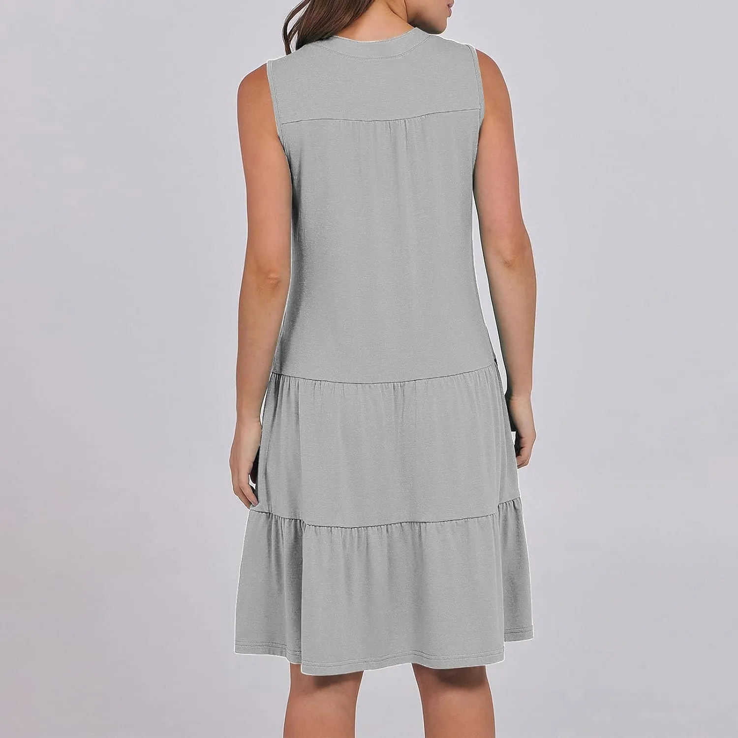 hlysgo Women's Casual Dresses 2025 Summer Beachwear Coverup Peplum Sundress Trendy Sleeveless V Neck Mini Dress with Pockets