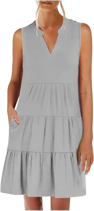 hlysgo Women's Casual Dresses 2025 Summer Beachwear Coverup Peplum Sundress Trendy Sleeveless V Neck Mini Dress with Pockets