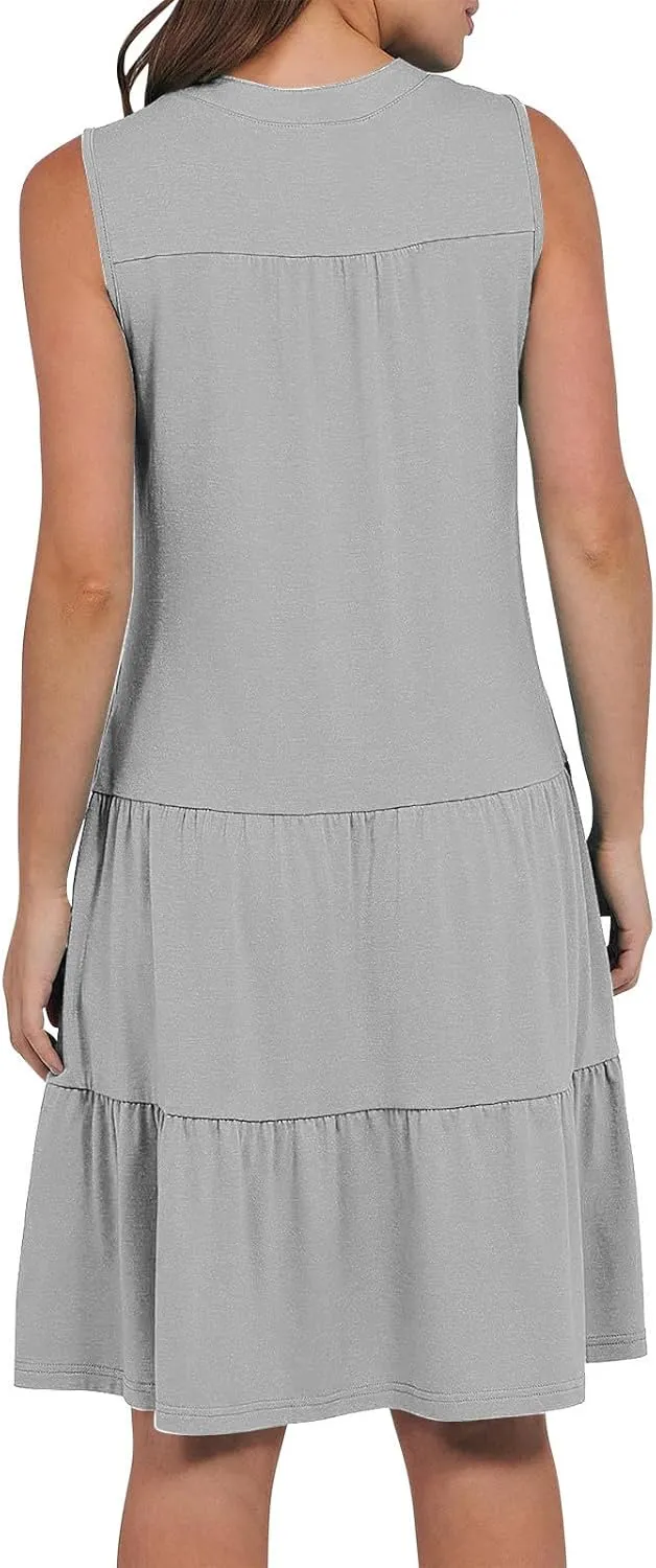 hlysgo Women's Casual Dresses 2025 Summer Beachwear Coverup Peplum Sundress Trendy Sleeveless V Neck Mini Dress with Pockets
