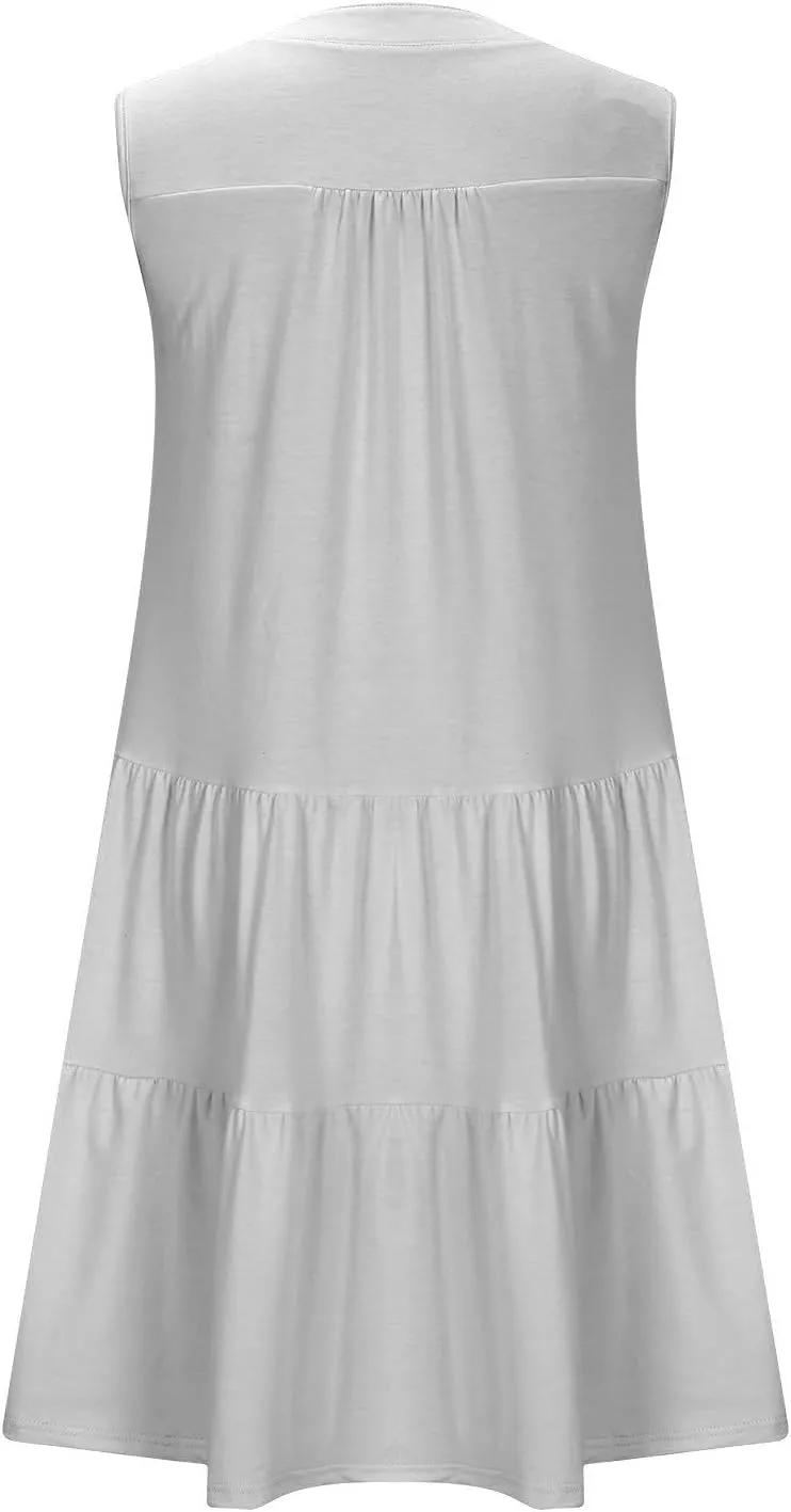 hlysgo Women's Casual Dresses 2025 Summer Beachwear Coverup Peplum Sundress Trendy Sleeveless V Neck Mini Dress with Pockets