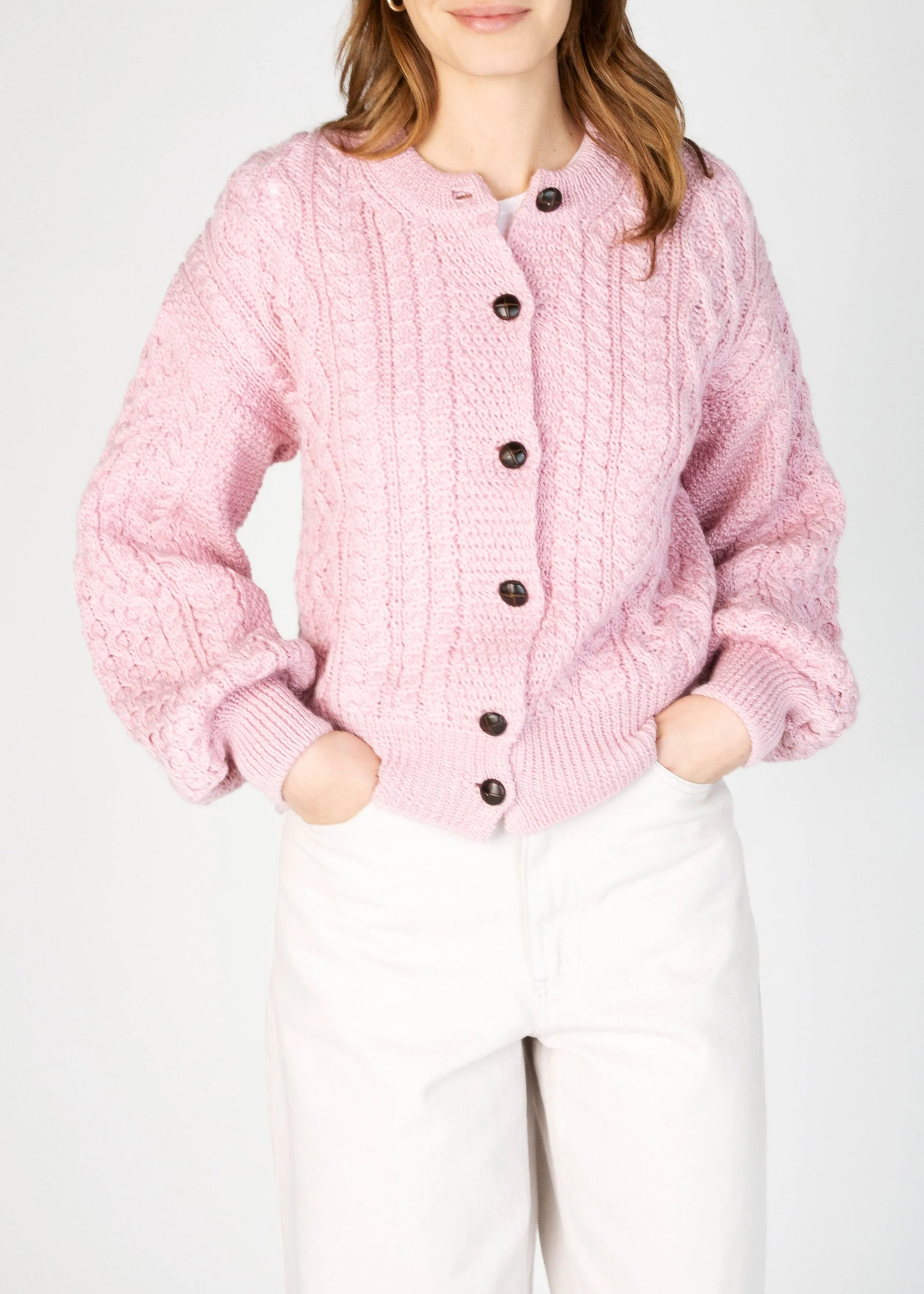 IrelandsEye Cropped Aran Cardigan | Pink