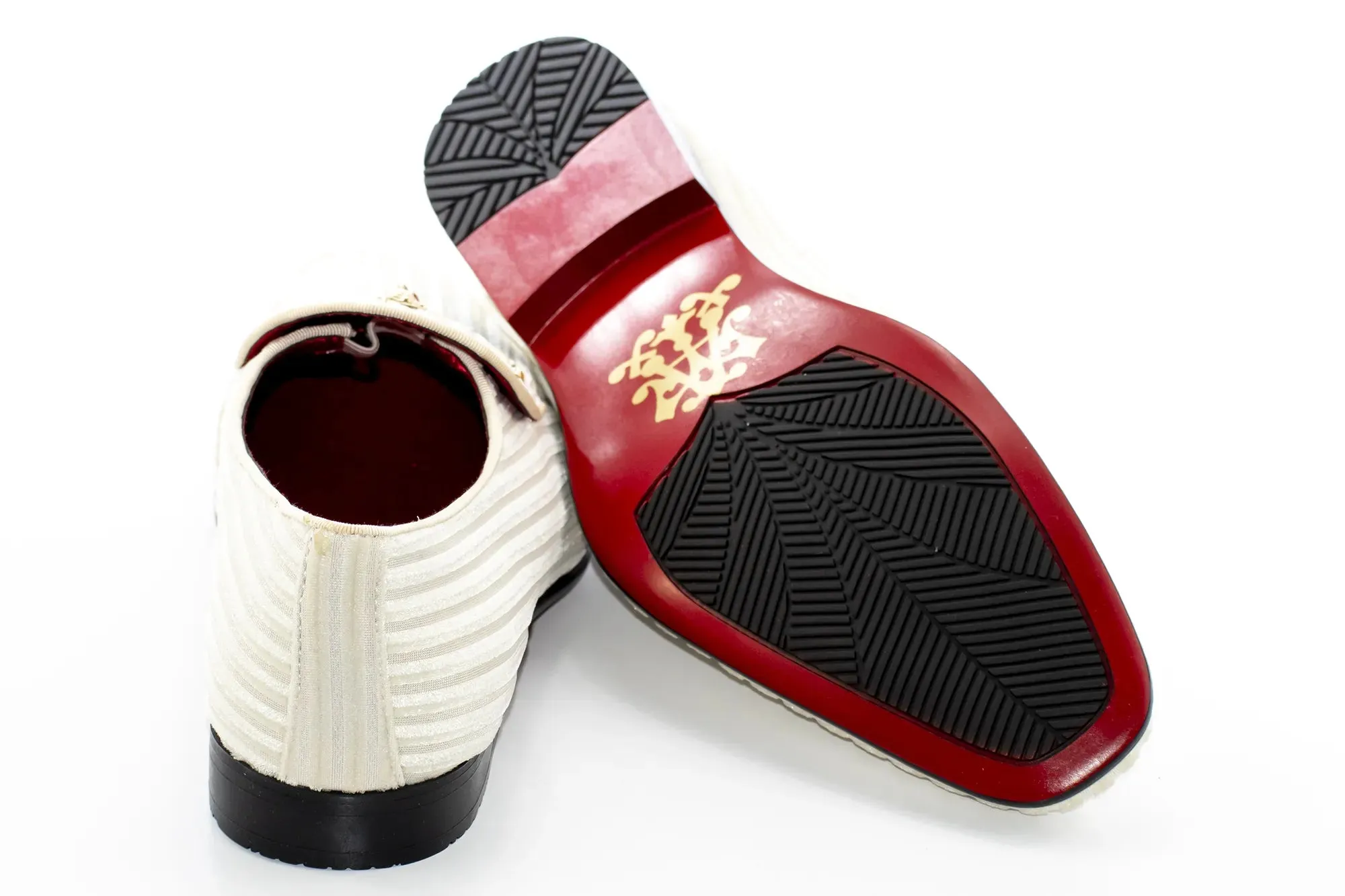 Ivory Striped Velvet Smoking Loafer with Designer Bit