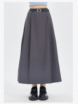 JOSKAA 2024 New Skirt Fashion Trendy Gray Pleated Long Skirt