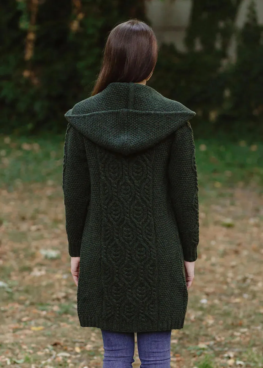 Ladies Classic Long Hooded Cardigan | Army Green
