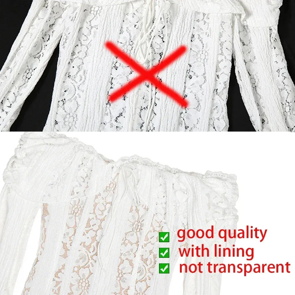 LVSANW Oligai Elegant Off The Shoulder Bodycon Dress 2025 New in White Flare Sleeve Lace Maxi Dress Wedding Guest Dress for Women