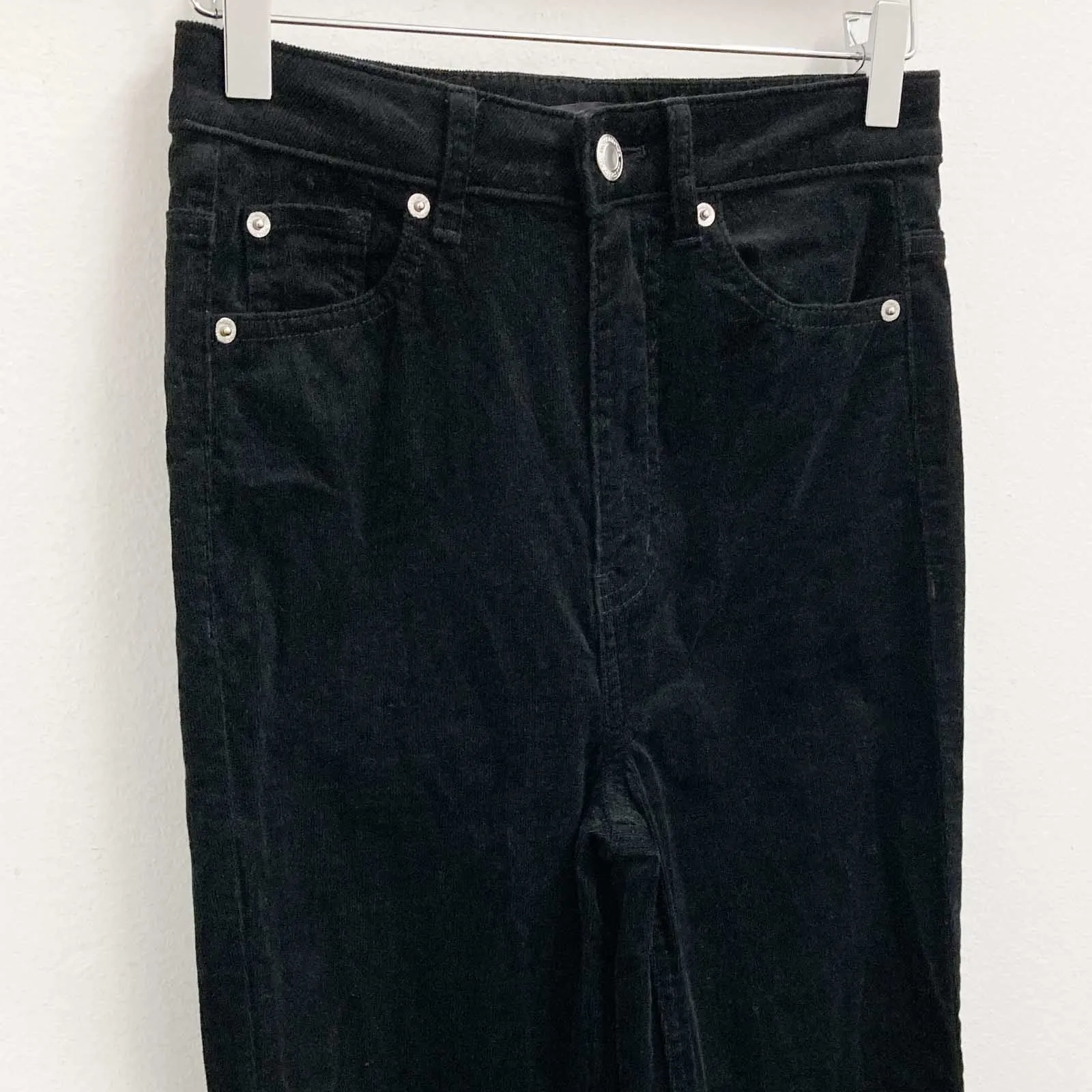 M&S Collection Black Soft Corduroy Straight Leg Trousers UK 6