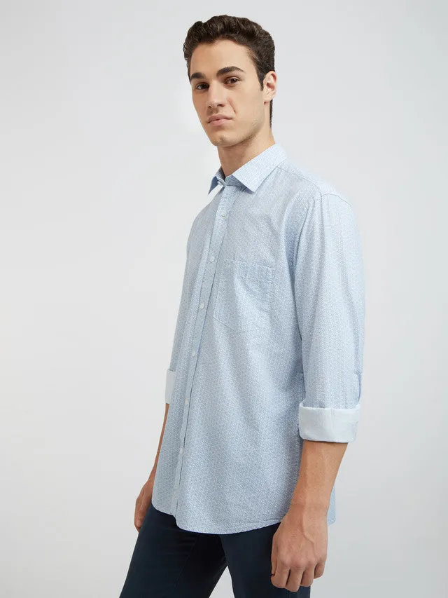 Men Blue Tailored Fit Print Cotton Blend Full Sleeve Shirts