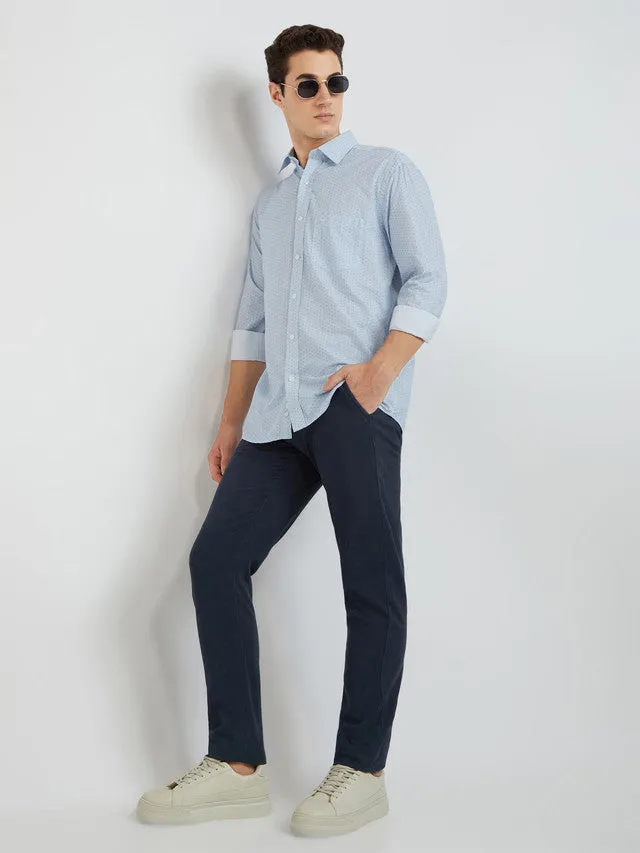 Men Blue Tailored Fit Print Cotton Blend Full Sleeve Shirts