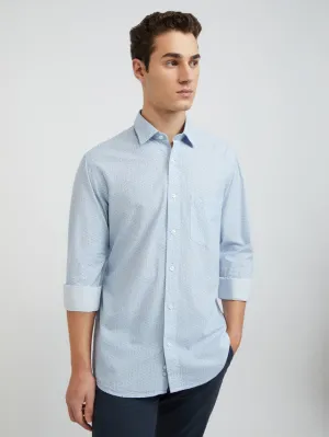 Men Blue Tailored Fit Print Cotton Blend Full Sleeve Shirts