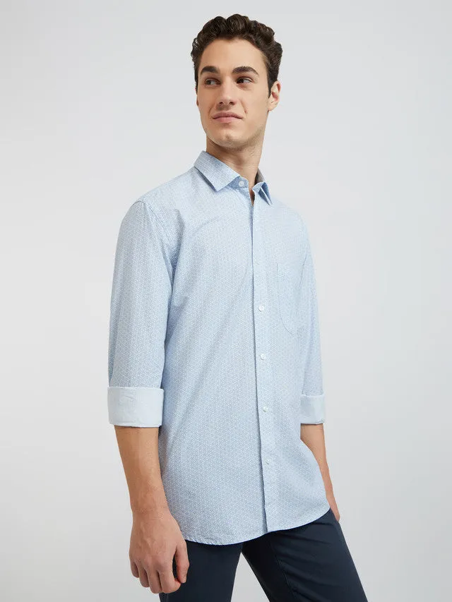 Men Blue Tailored Fit Print Cotton Blend Full Sleeve Shirts