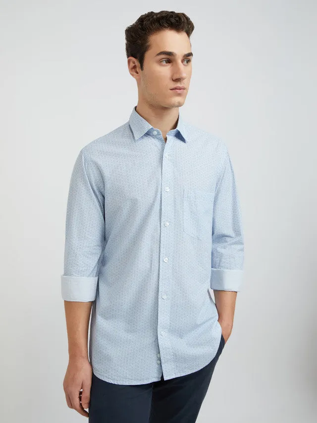 Men Blue Tailored Fit Print Cotton Blend Full Sleeve Shirts