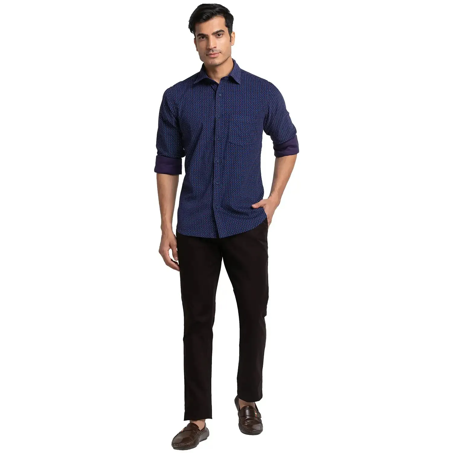 Men Blue Tailored Fit Print Cotton Full Sleeve Shirts
