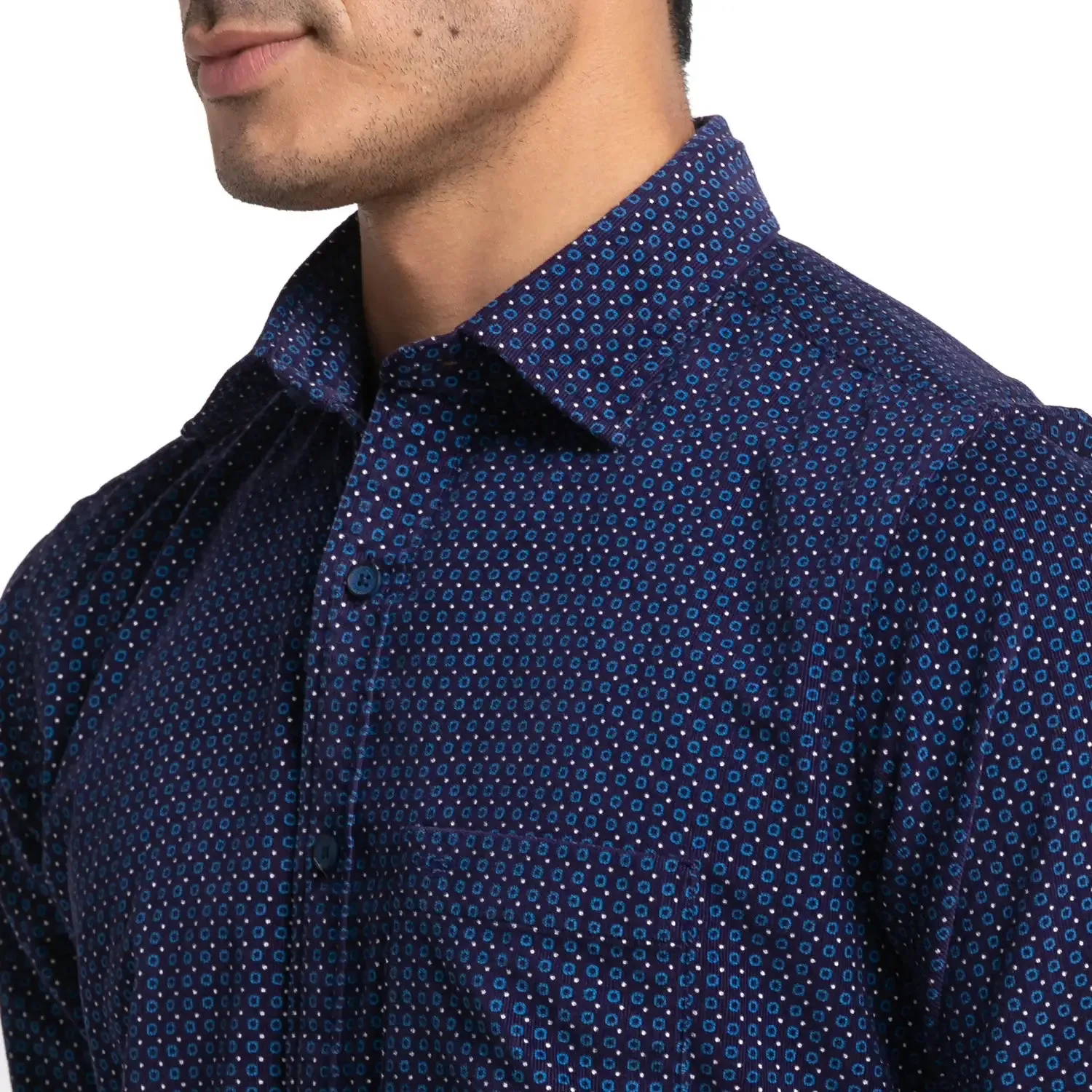 Men Blue Tailored Fit Print Cotton Full Sleeve Shirts