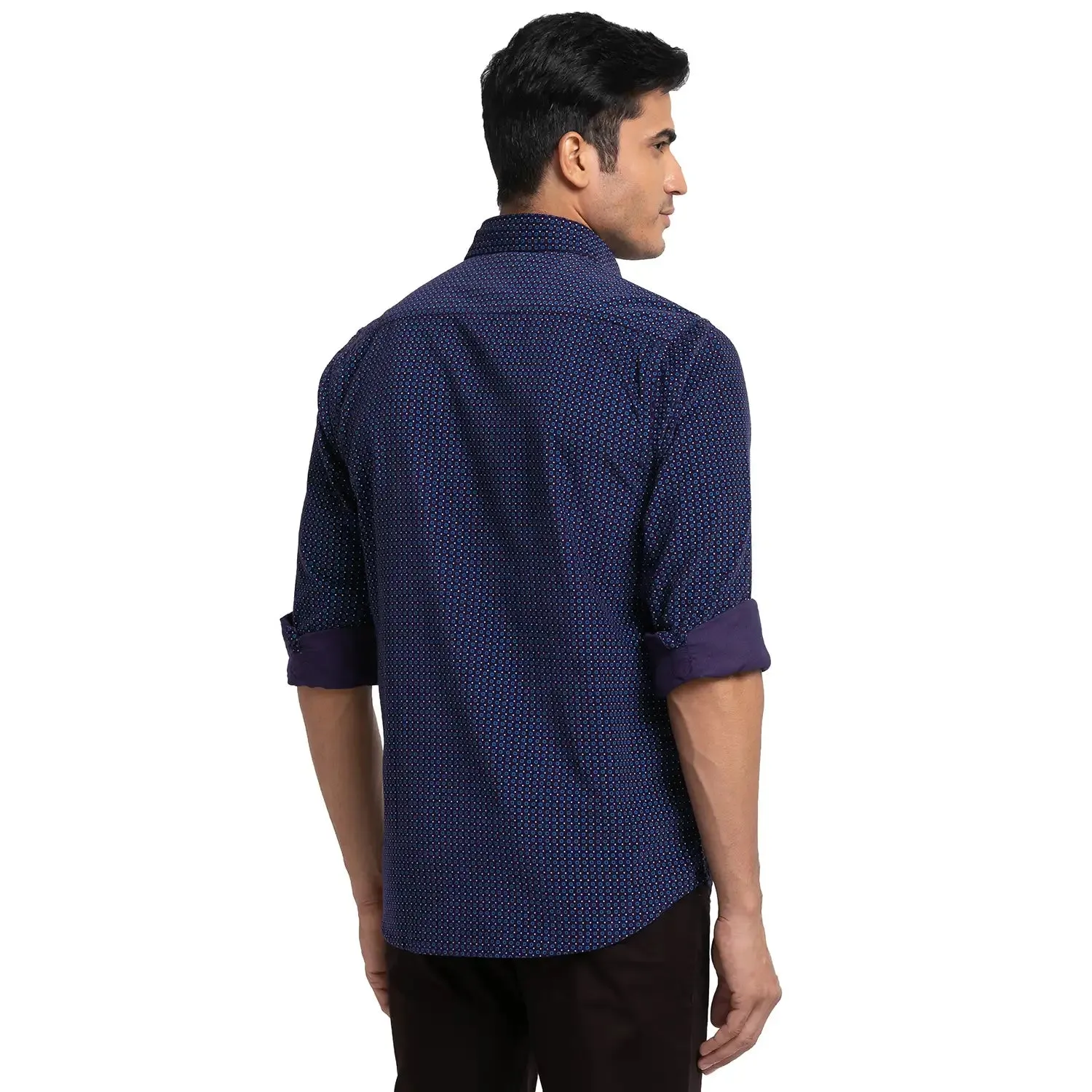 Men Blue Tailored Fit Print Cotton Full Sleeve Shirts