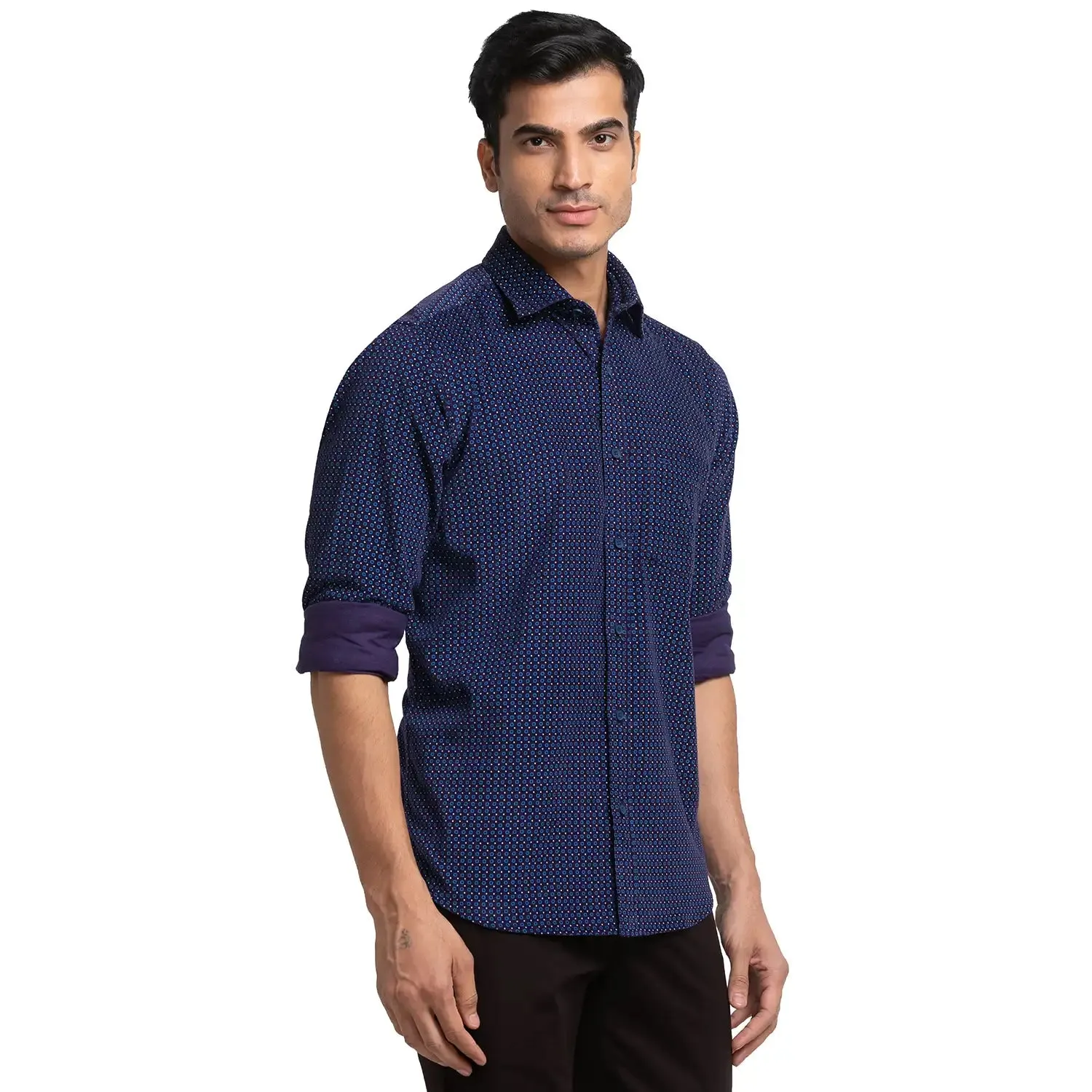 Men Blue Tailored Fit Print Cotton Full Sleeve Shirts