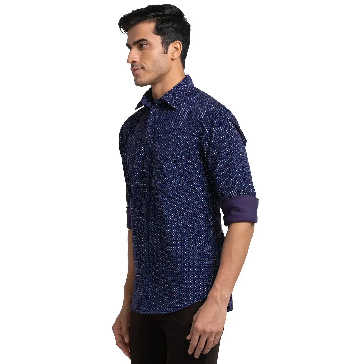 Men Blue Tailored Fit Print Cotton Full Sleeve Shirts
