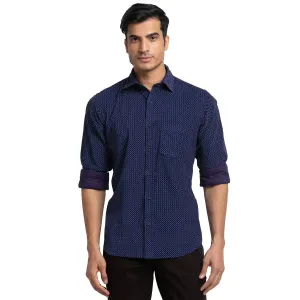Men Blue Tailored Fit Print Cotton Full Sleeve Shirts