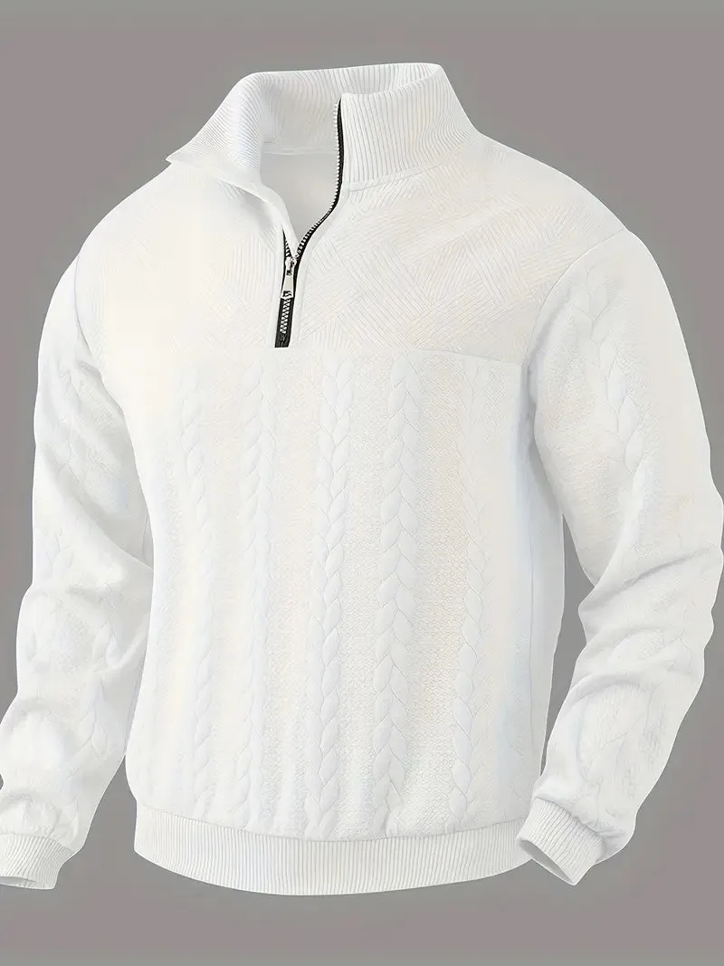 Men's Knit Henley Sweatshirt - Stand Collar, 1/4 Zip, Long Sleeve