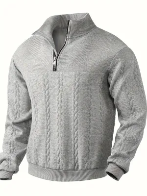 Men's Knit Henley Sweatshirt - Stand Collar, 1/4 Zip, Long Sleeve
