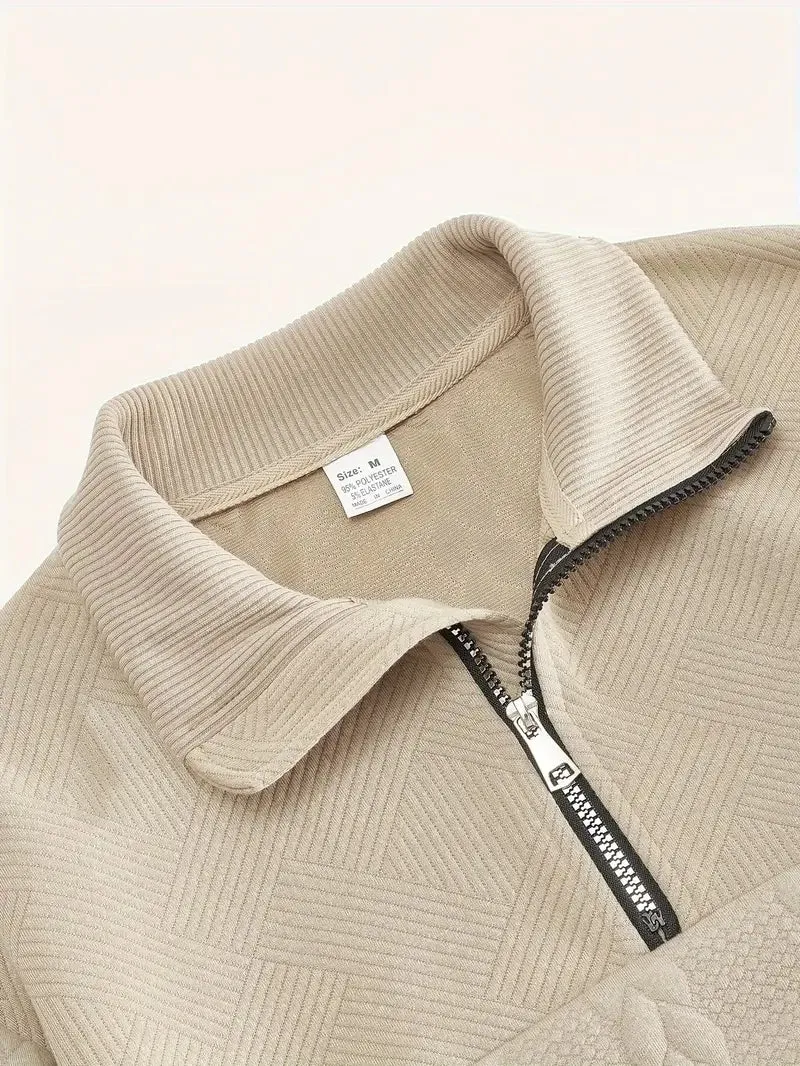 Men's Knit Henley Sweatshirt - Stand Collar, 1/4 Zip, Long Sleeve