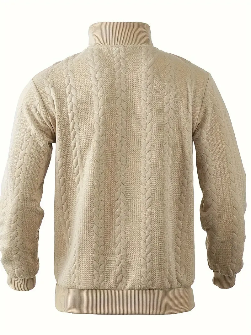 Men's Knit Henley Sweatshirt - Stand Collar, 1/4 Zip, Long Sleeve