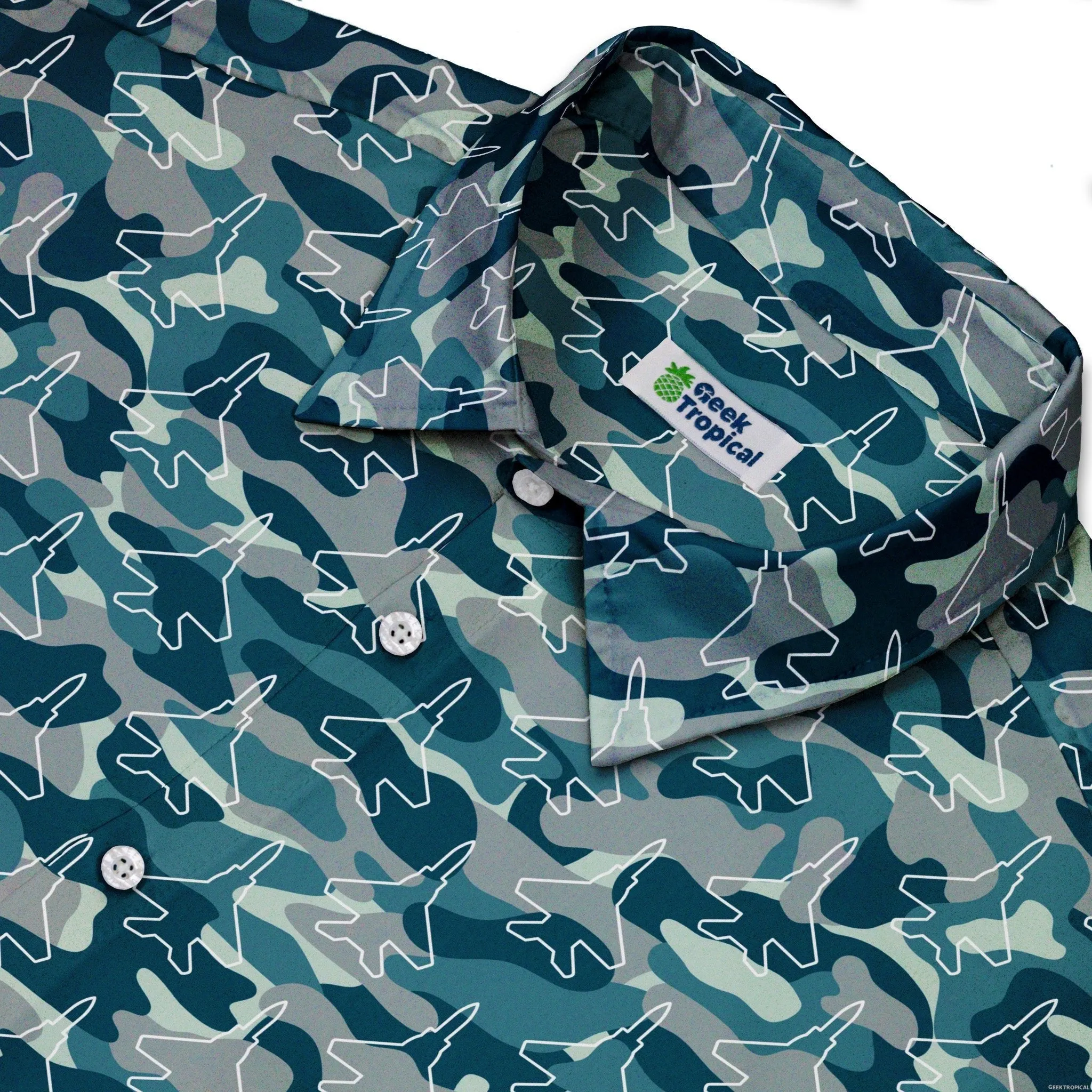 Military Fighter Jet Navy Camo Blue Button Up Shirt