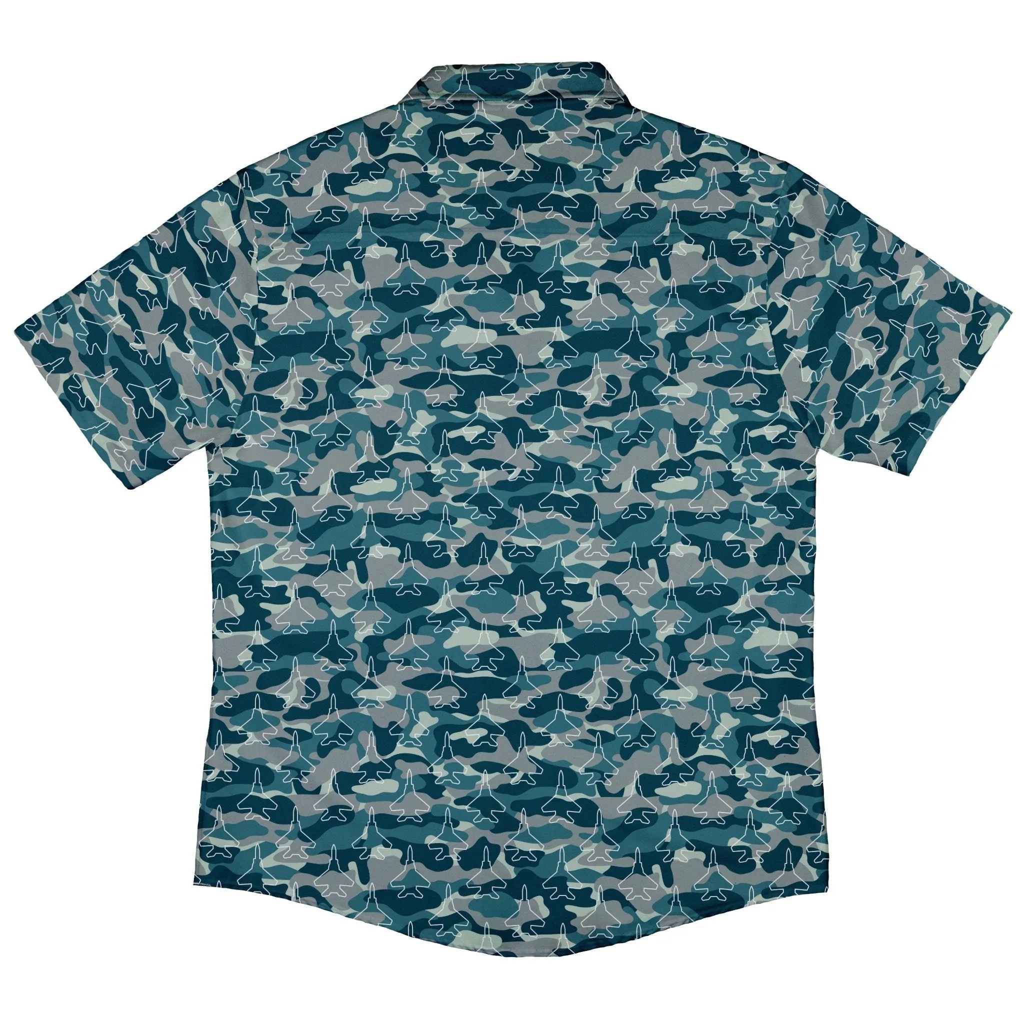 Military Fighter Jet Navy Camo Blue Button Up Shirt
