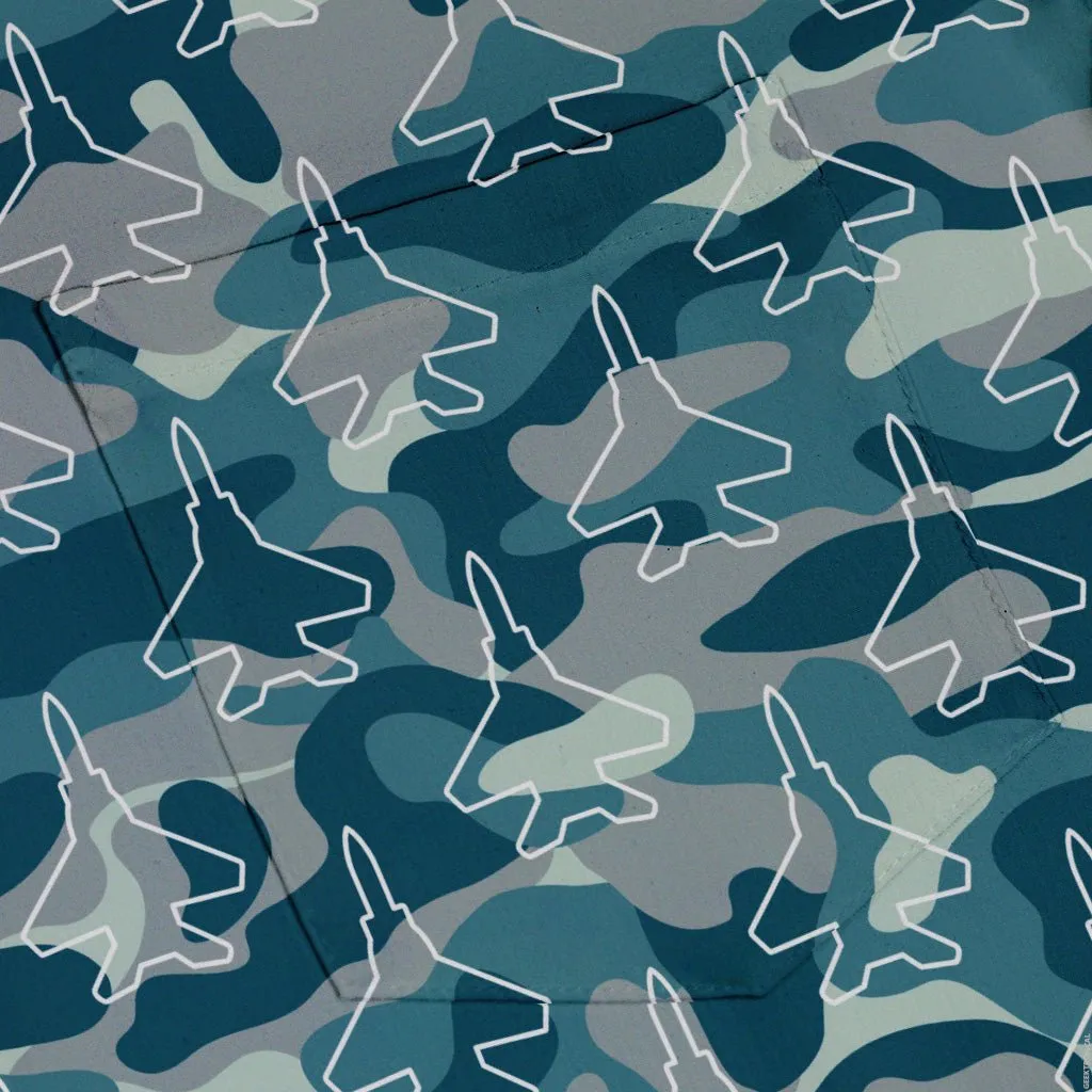 Military Fighter Jet Navy Camo Blue Button Up Shirt