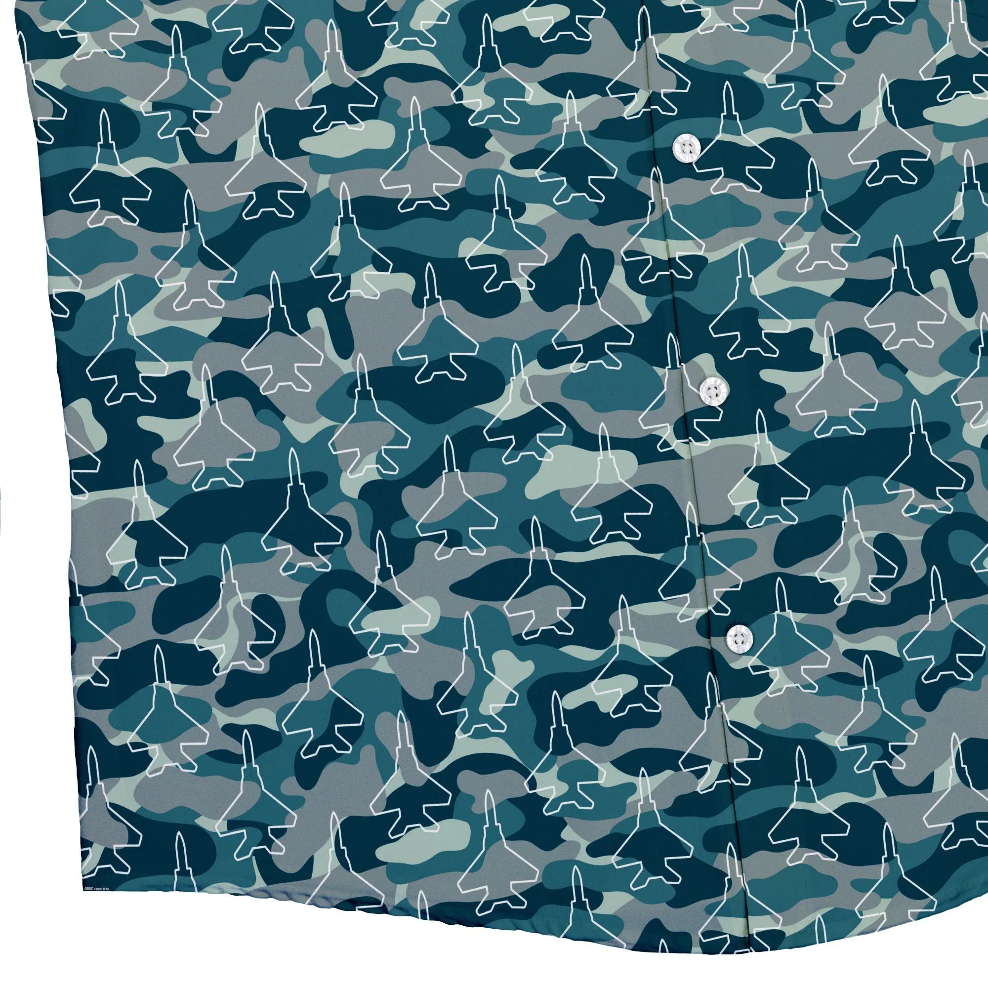 Military Fighter Jet Navy Camo Blue Button Up Shirt