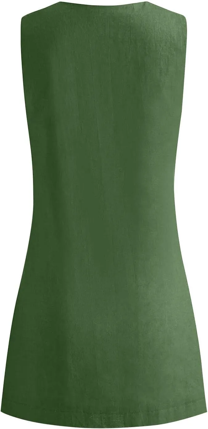 Mini Dresses for Women 2025 Fashion V Neck Sleeveless A Line Tank Dress Sundresses for Beach Vacation
