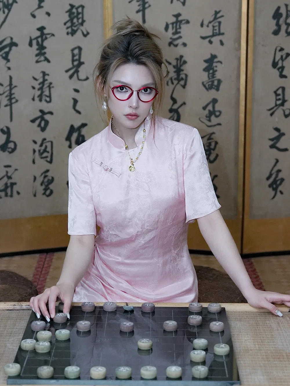 MUKZIN Pink Elegant Cheongsam Dress