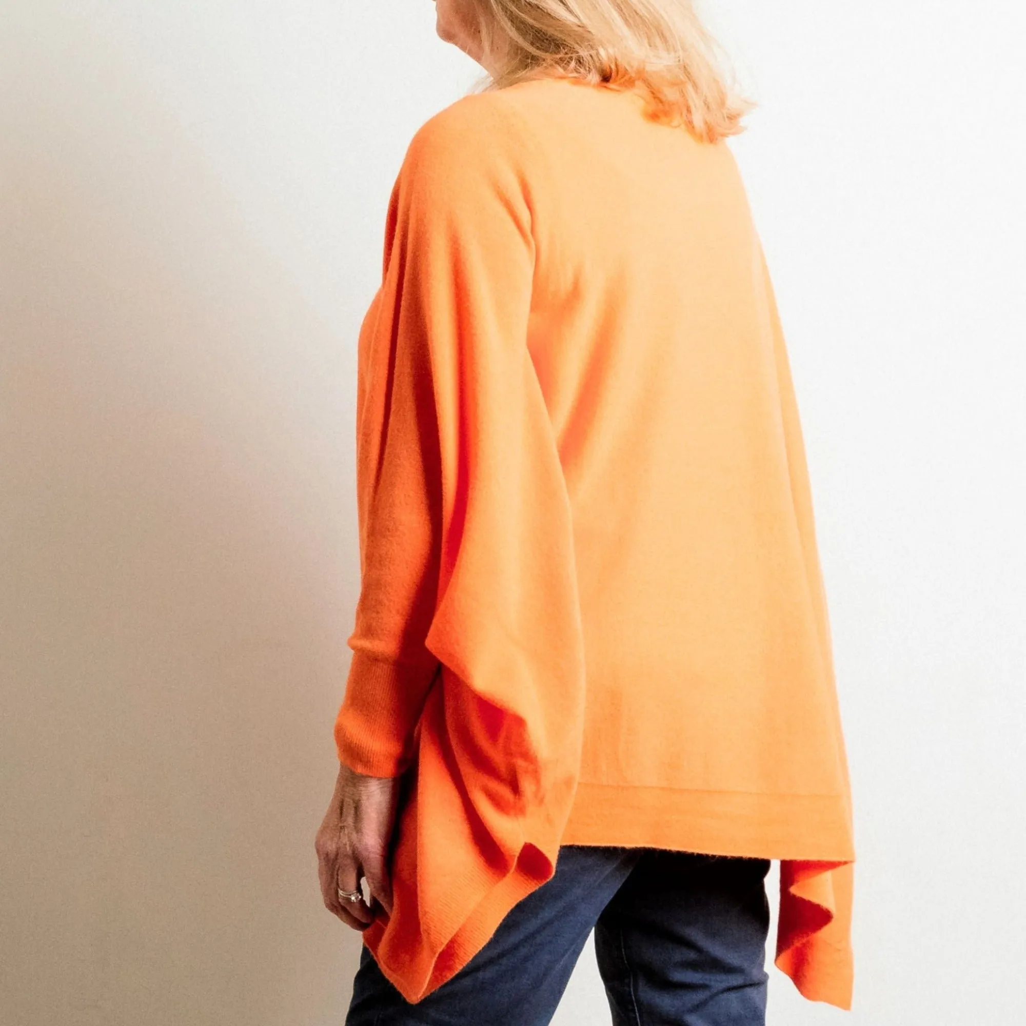 Orange Asymmetric Box Fit Supersoft Fine Knit Jumper With Batwing Sleeve